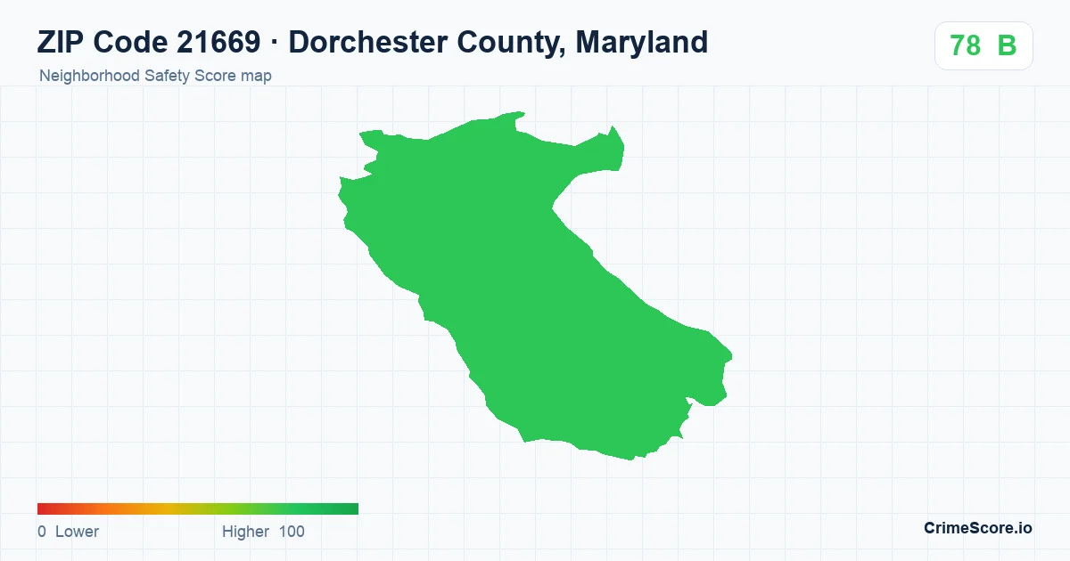 ZIP Code 21669 in Dorchester County, Maryland neighborhood Safety Score map