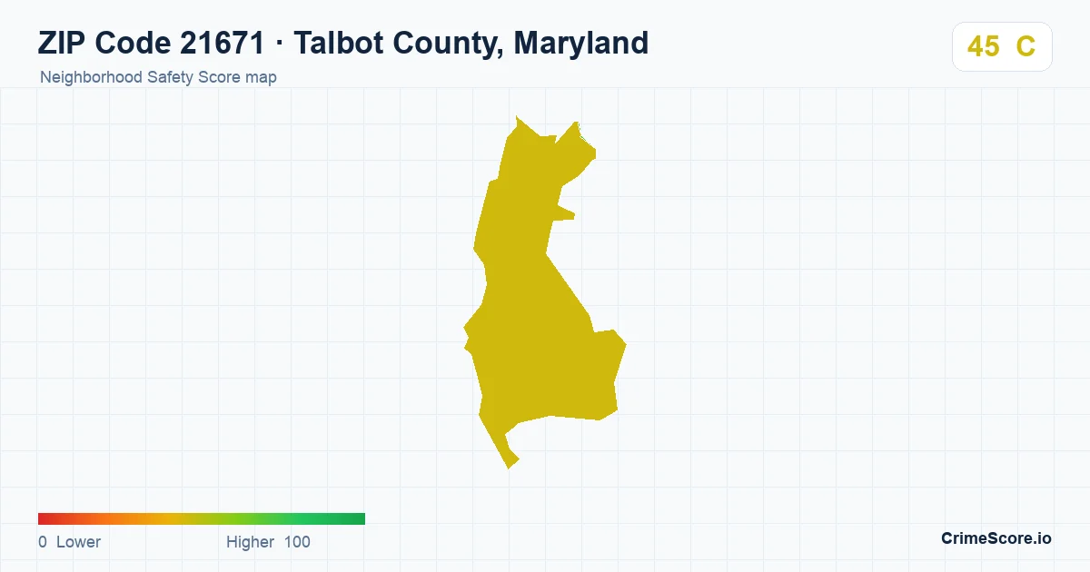 ZIP Code 21671 in Talbot County, Maryland neighborhood Safety Score map
