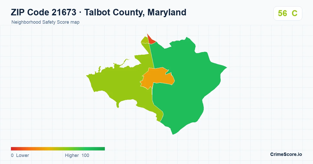 ZIP Code 21673 in Talbot County, Maryland neighborhood Safety Score map
