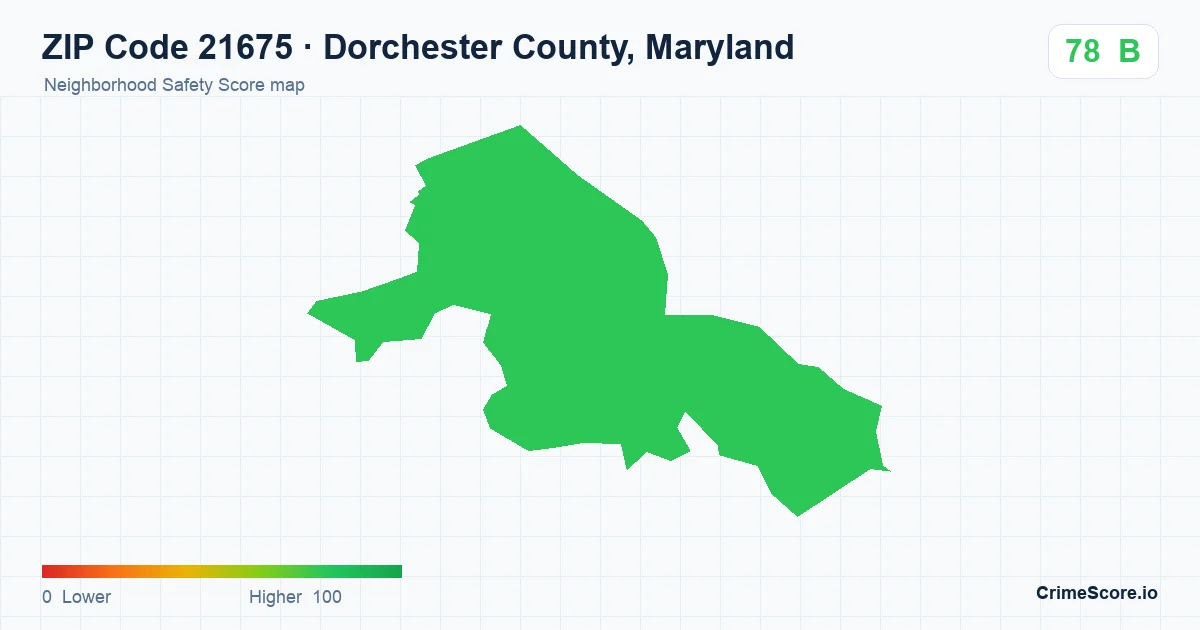 ZIP Code 21675 in Dorchester County, Maryland neighborhood Safety Score map
