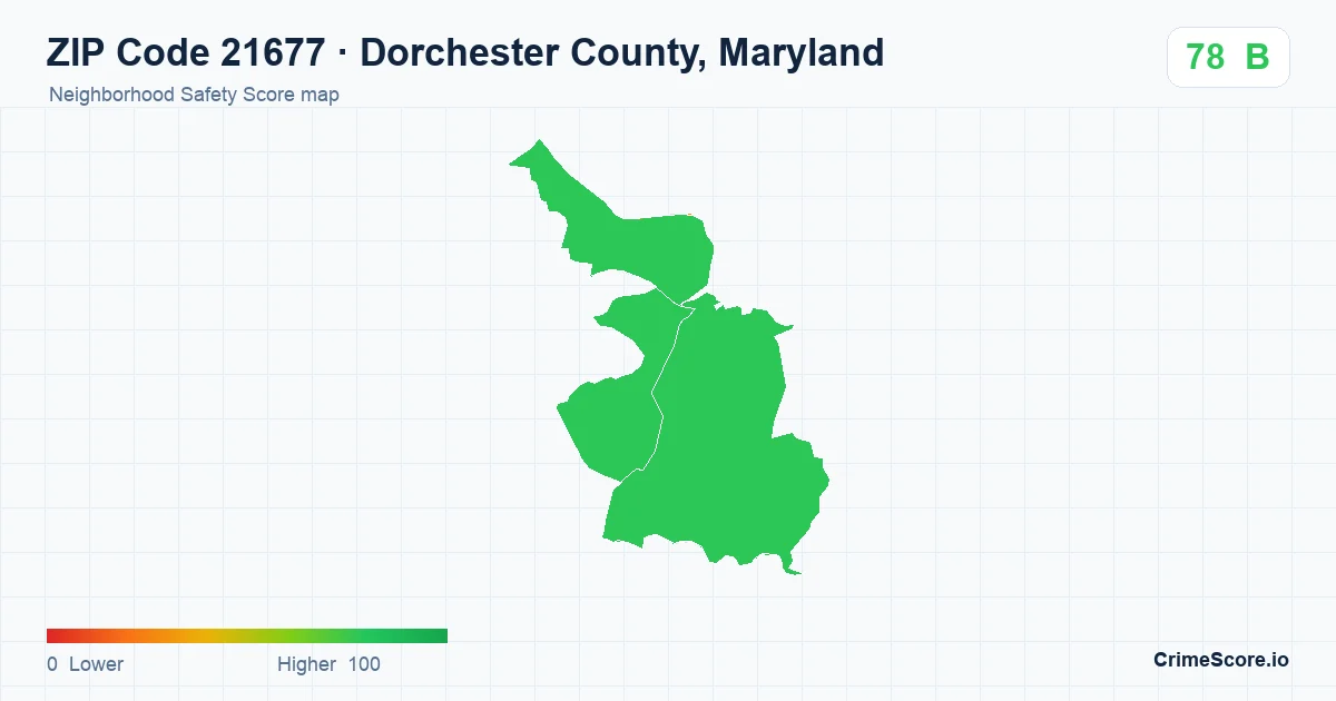 ZIP Code 21677 in Dorchester County, Maryland neighborhood Safety Score map