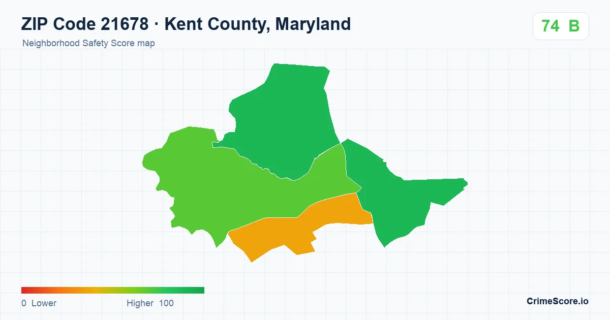 ZIP Code 21678 in Kent County, Maryland neighborhood Safety Score map