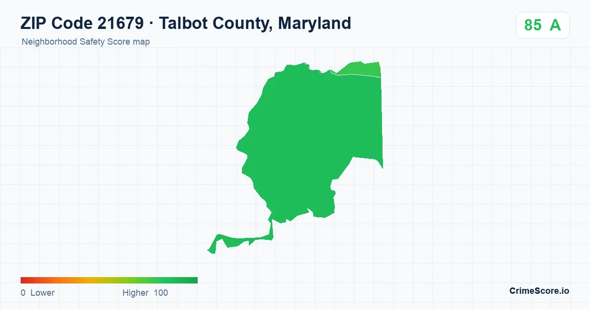 ZIP Code 21679 in Talbot County, Maryland neighborhood Safety Score map