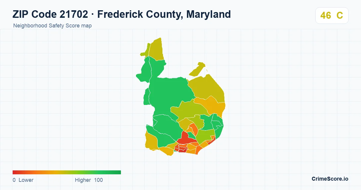 ZIP Code 21702 in Frederick County, Maryland neighborhood Safety Score map