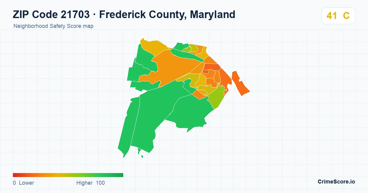 ZIP Code 21703 in Frederick County, Maryland neighborhood Safety Score map
