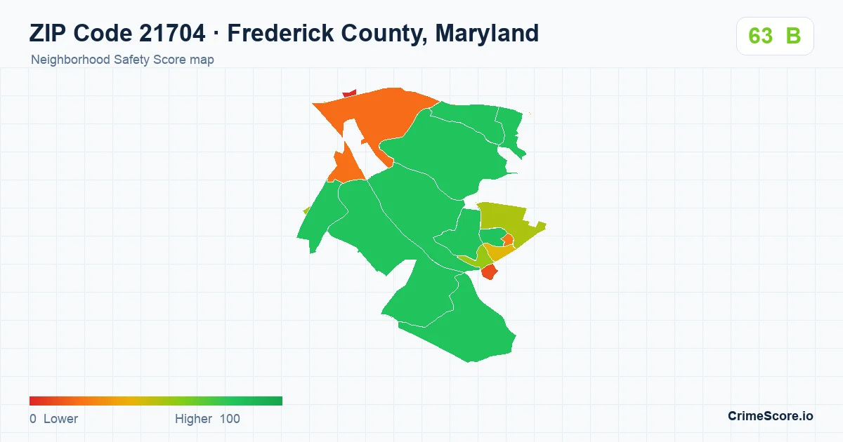 ZIP Code 21704 in Frederick County, Maryland neighborhood Safety Score map