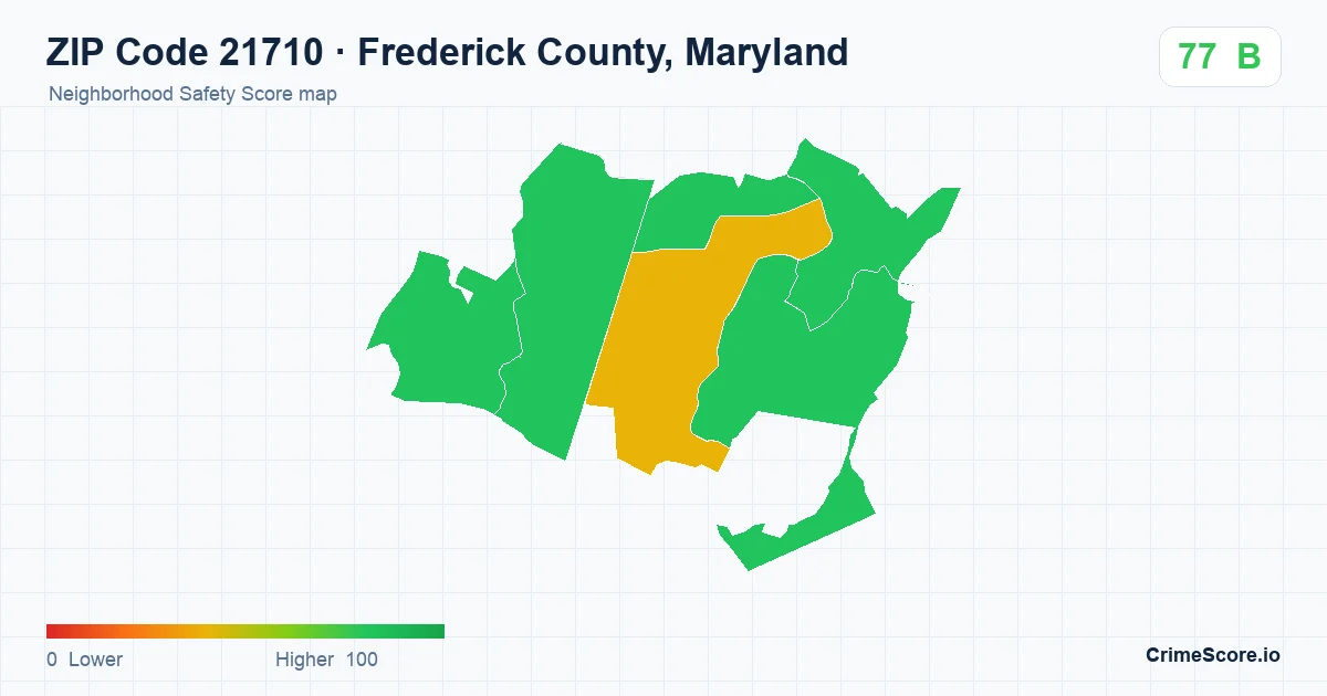 ZIP Code 21710 in Frederick County, Maryland neighborhood Safety Score map