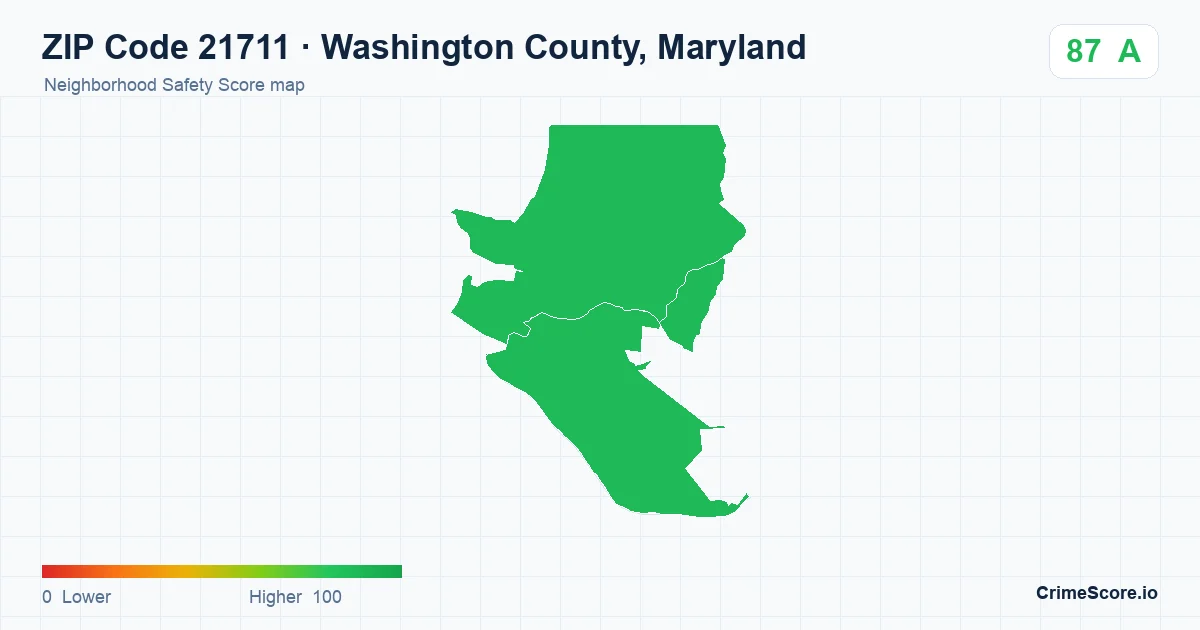 ZIP Code 21711 in Washington County, Maryland neighborhood Safety Score map