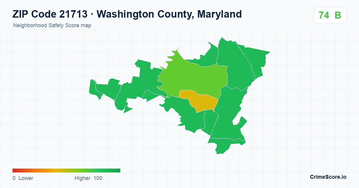 ZIP Code 21713 in Washington County, Maryland neighborhood Safety Score map