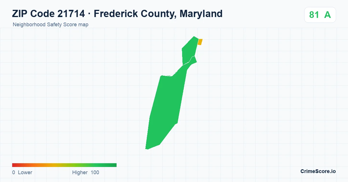 ZIP Code 21714 in Frederick County, Maryland neighborhood Safety Score map