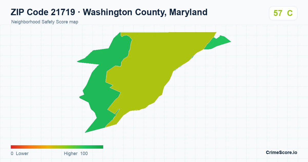 ZIP Code 21719 in Washington County, Maryland neighborhood Safety Score map