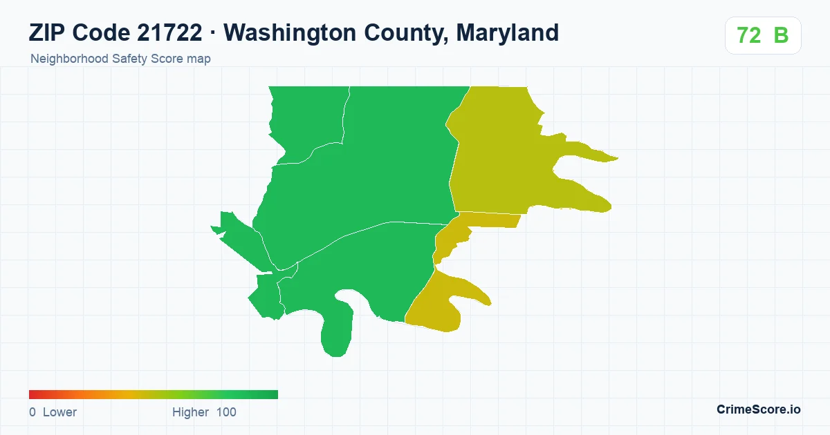 ZIP Code 21722 in Washington County, Maryland neighborhood Safety Score map