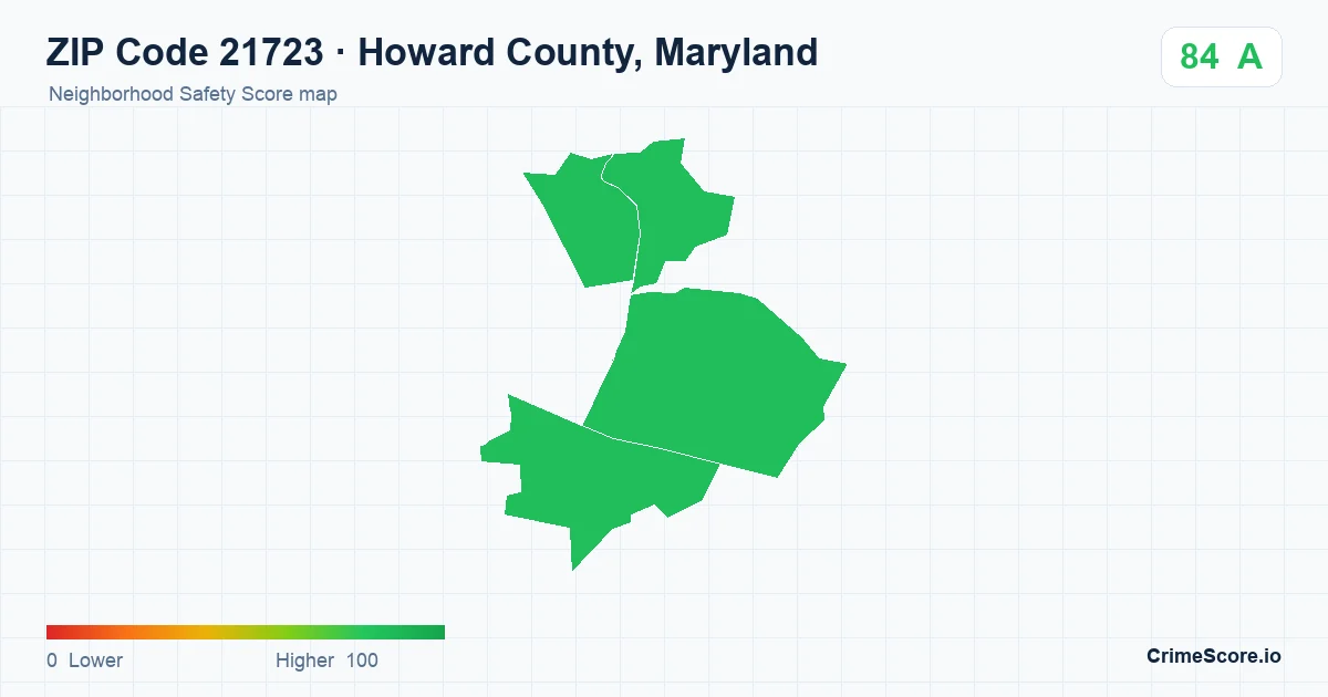 ZIP Code 21723 in Howard County, Maryland neighborhood Safety Score map