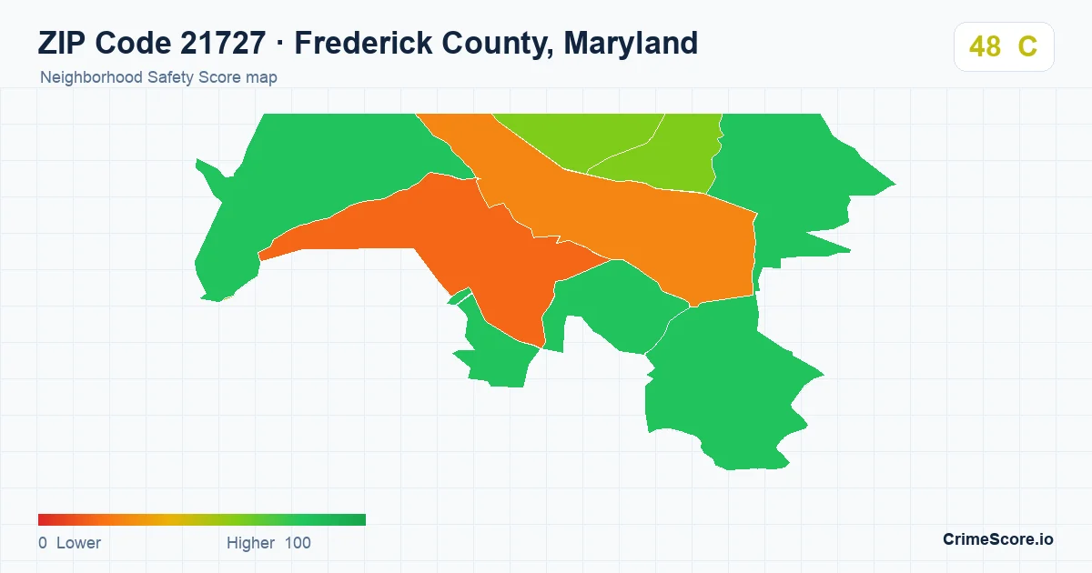 ZIP Code 21727 in Frederick County, Maryland neighborhood Safety Score map