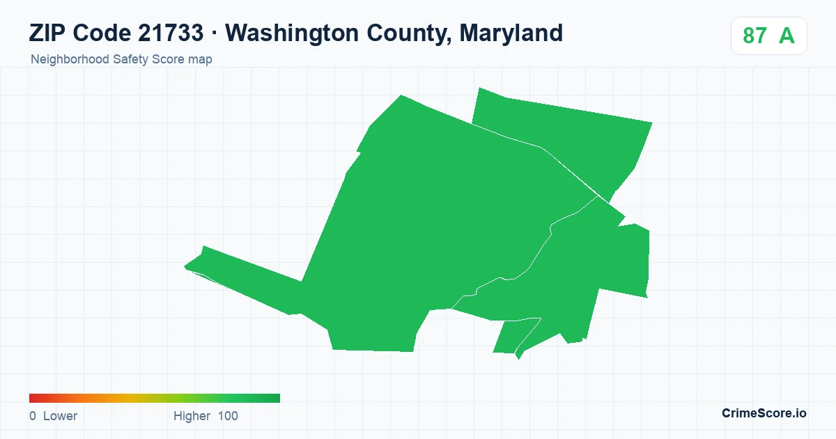 ZIP Code 21733 in Washington County, Maryland neighborhood Safety Score map