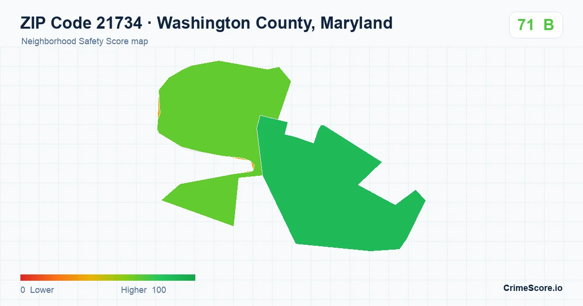 ZIP Code 21734 in Washington County, Maryland neighborhood Safety Score map