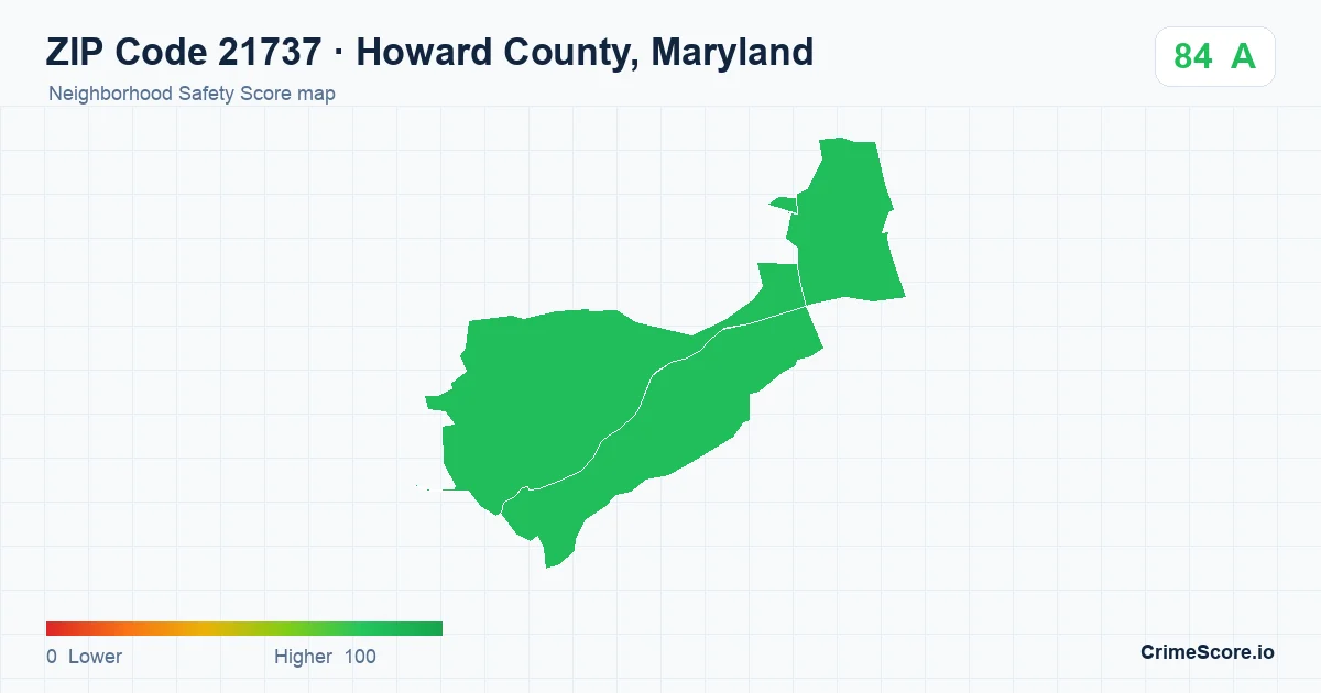 ZIP Code 21737 in Howard County, Maryland neighborhood Safety Score map
