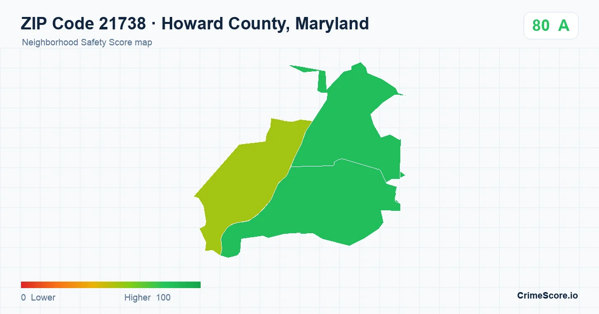 ZIP Code 21738 in Howard County, Maryland neighborhood Safety Score map