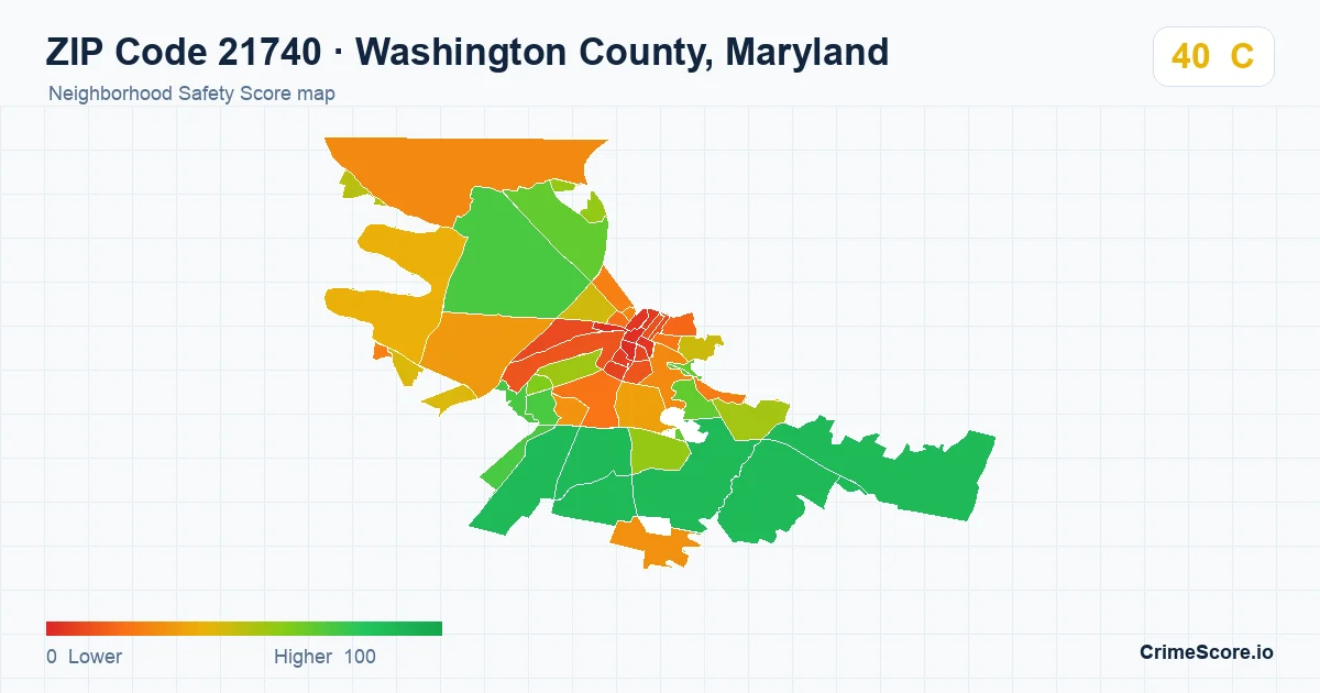 ZIP Code 21740 in Washington County, Maryland neighborhood Safety Score map