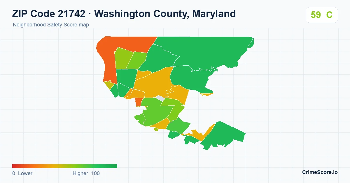 ZIP Code 21742 in Washington County, Maryland neighborhood Safety Score map