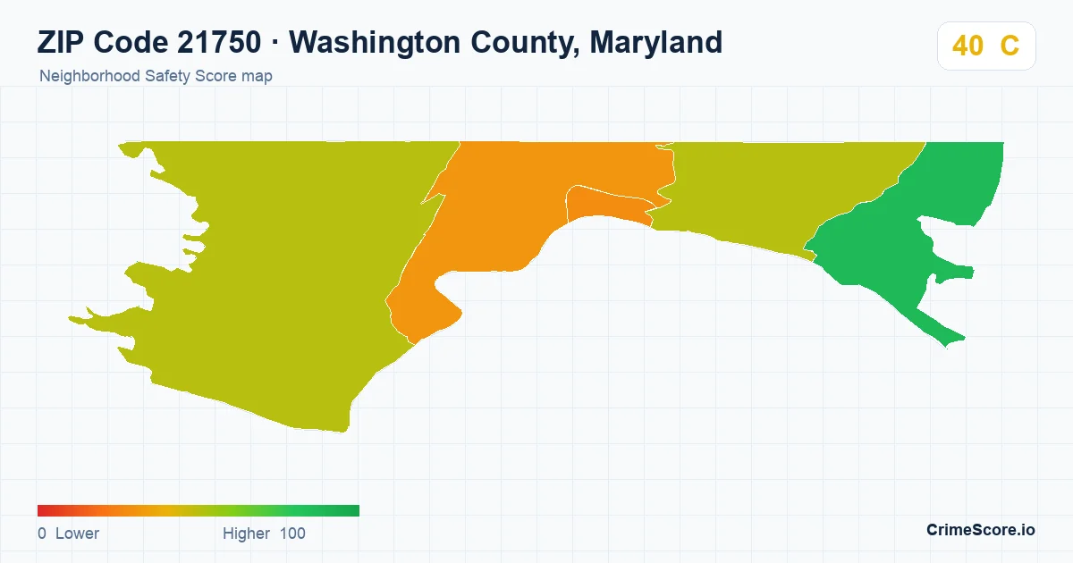 ZIP Code 21750 in Washington County, Maryland neighborhood Safety Score map