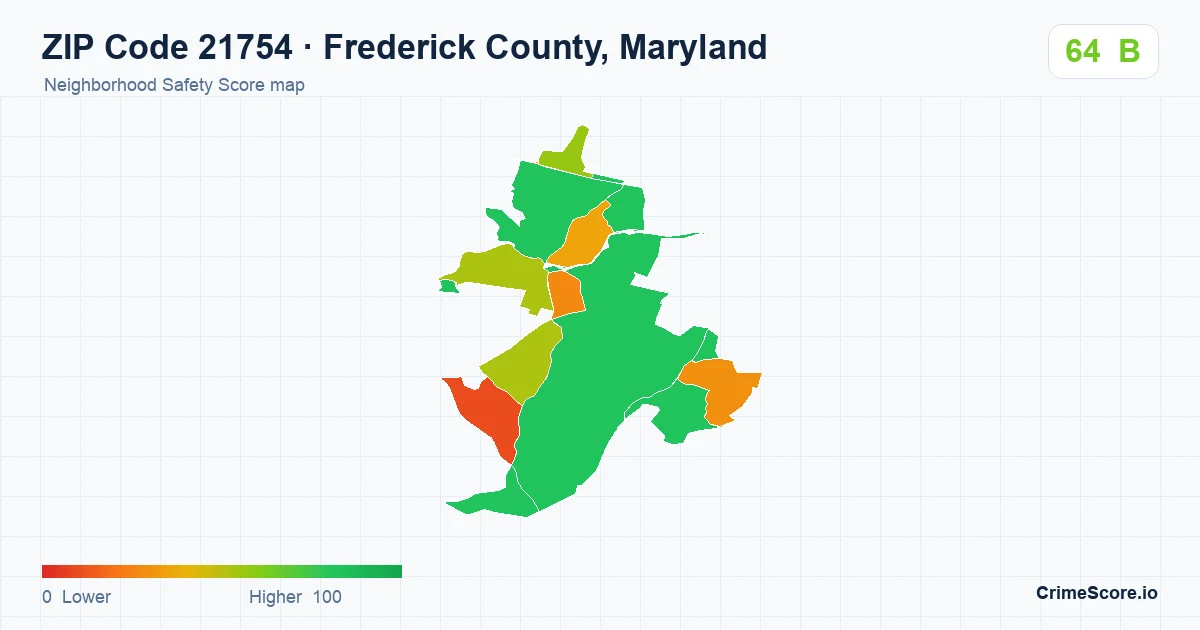 ZIP Code 21754 in Frederick County, Maryland neighborhood Safety Score map