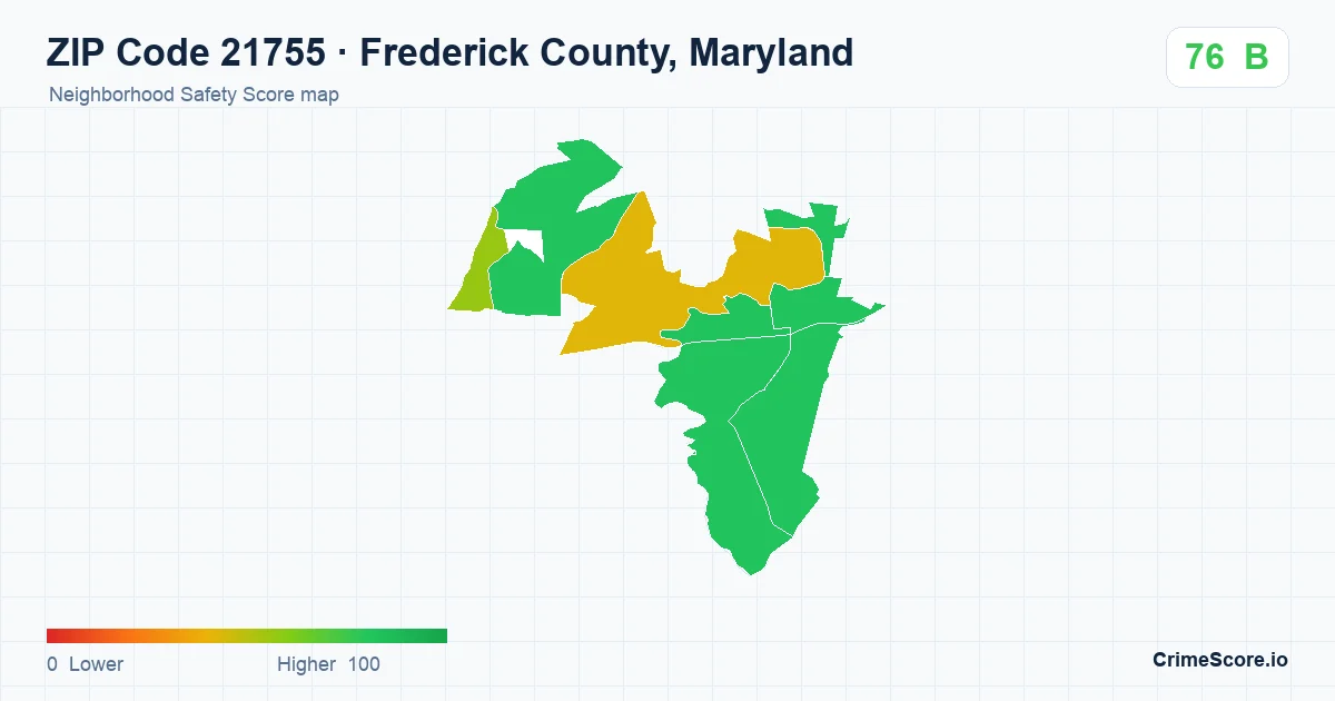 ZIP Code 21755 in Frederick County, Maryland neighborhood Safety Score map