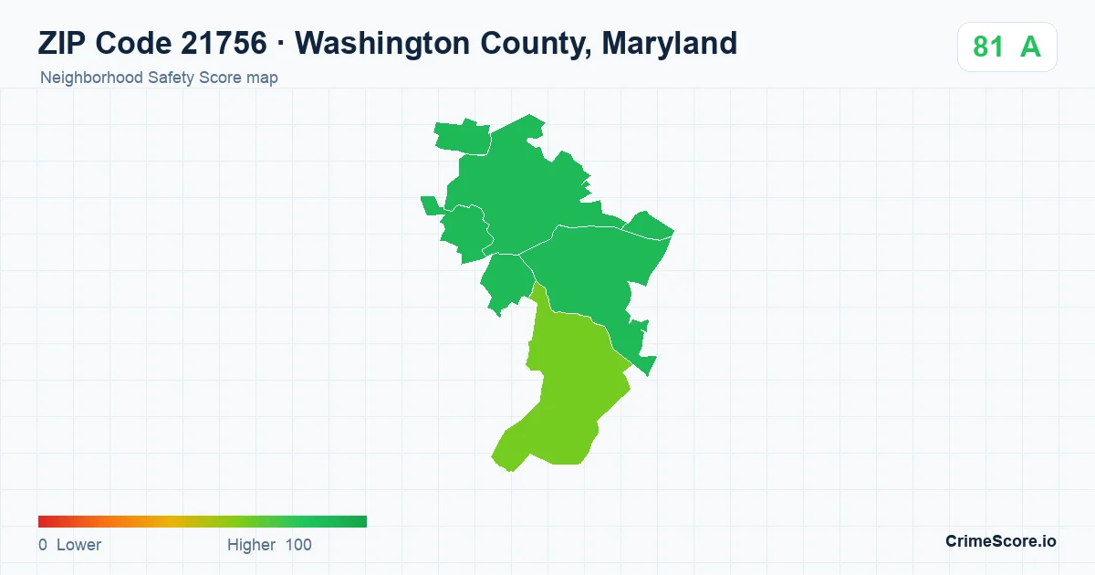 ZIP Code 21756 in Washington County, Maryland neighborhood Safety Score map