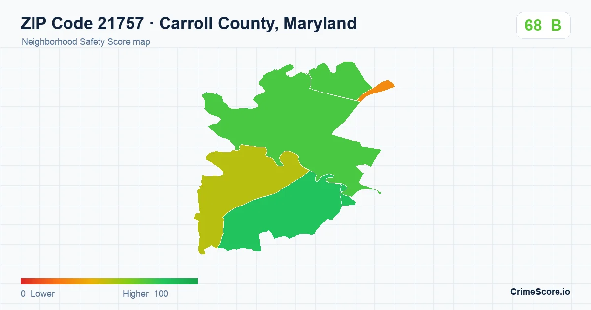 ZIP Code 21757 in Carroll County, Maryland neighborhood Safety Score map