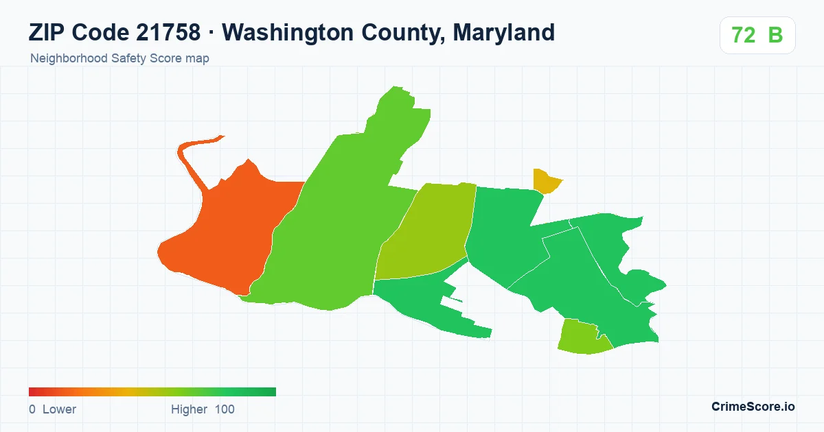 ZIP Code 21758 in Washington County, Maryland neighborhood Safety Score map