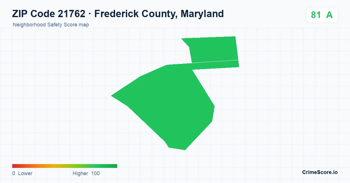 ZIP Code 21762 in Frederick County, Maryland neighborhood Safety Score map