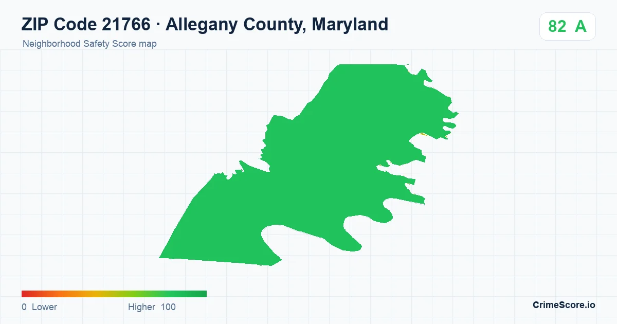 ZIP Code 21766 in Allegany County, Maryland neighborhood Safety Score map