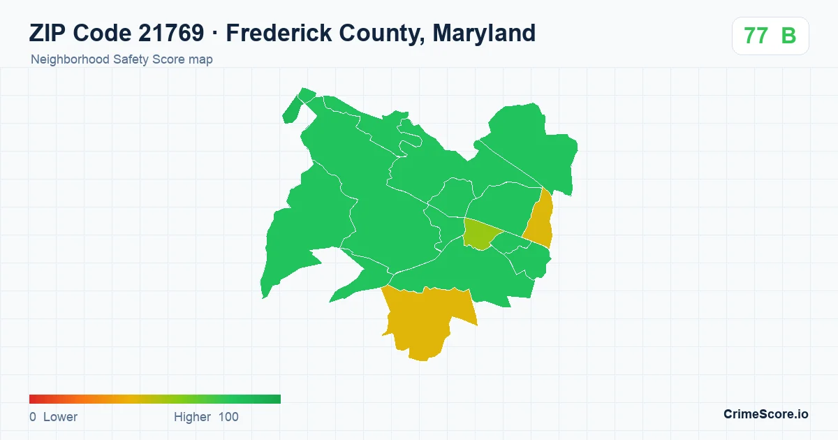 ZIP Code 21769 in Frederick County, Maryland neighborhood Safety Score map