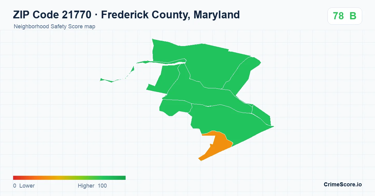 ZIP Code 21770 in Frederick County, Maryland neighborhood Safety Score map