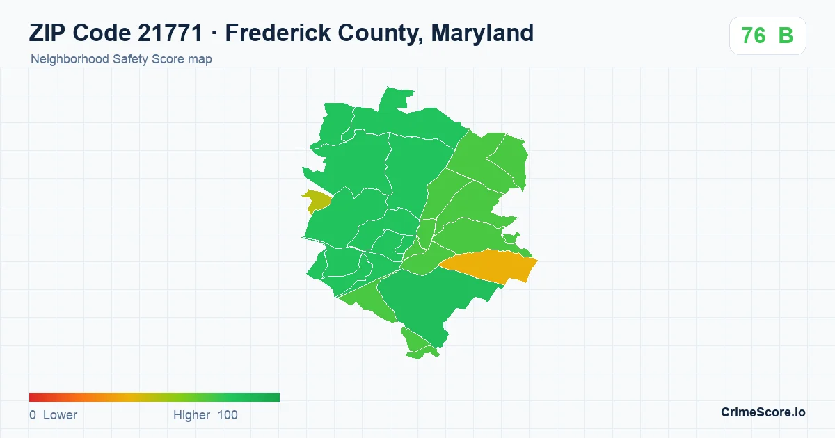 ZIP Code 21771 in Frederick County, Maryland neighborhood Safety Score map