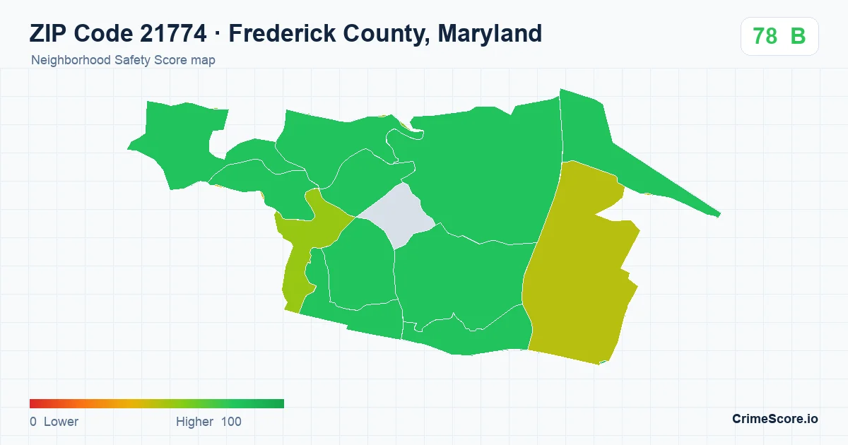 ZIP Code 21774 in Frederick County, Maryland neighborhood Safety Score map