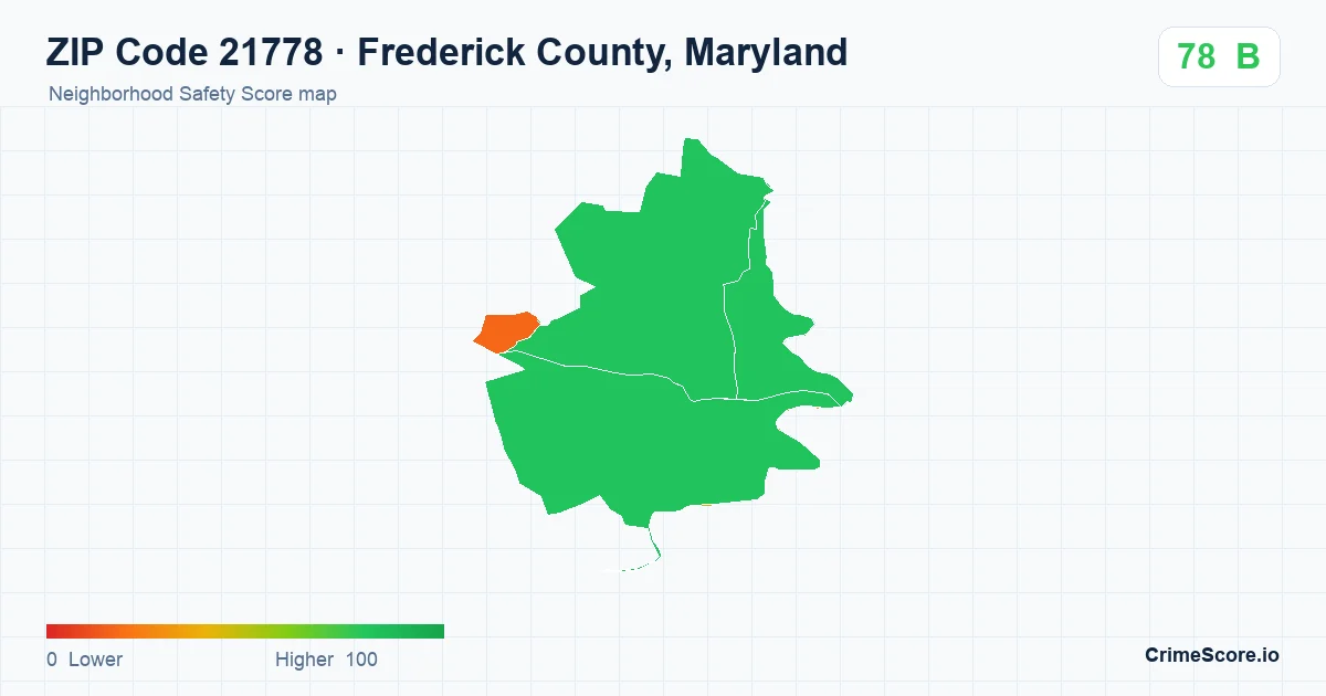 ZIP Code 21778 in Frederick County, Maryland neighborhood Safety Score map