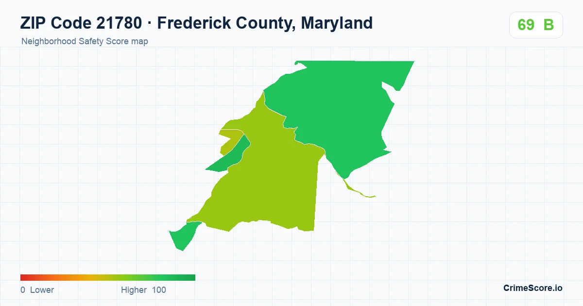 ZIP Code 21780 in Frederick County, Maryland neighborhood Safety Score map