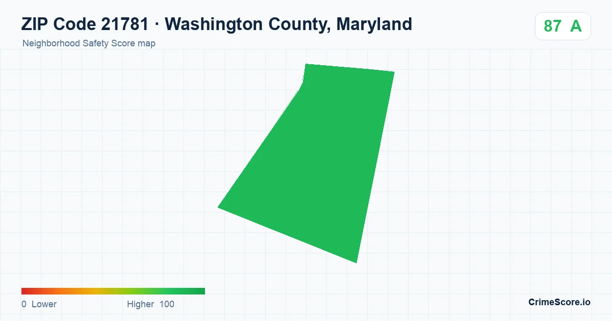 ZIP Code 21781 in Washington County, Maryland neighborhood Safety Score map