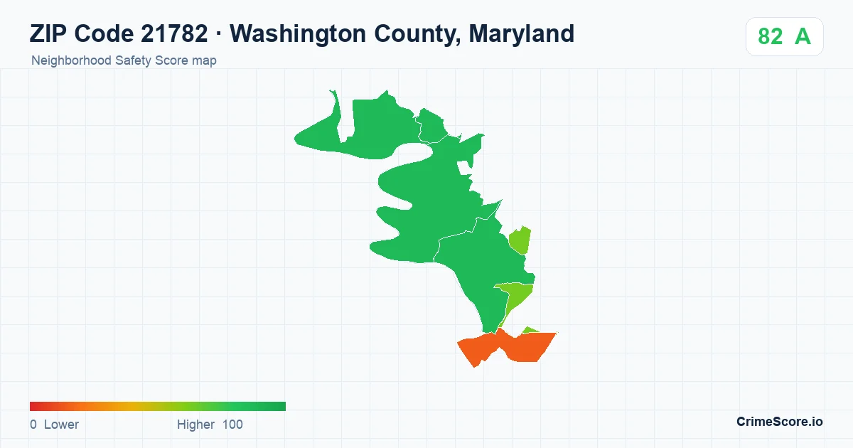 ZIP Code 21782 in Washington County, Maryland neighborhood Safety Score map