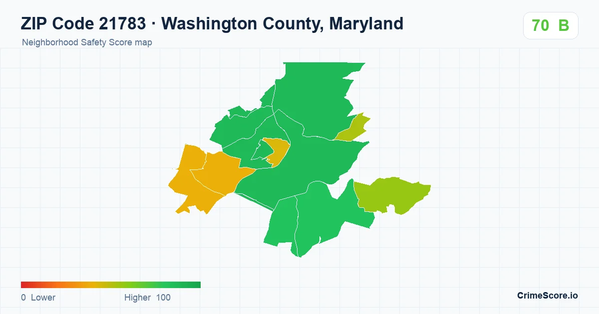 ZIP Code 21783 in Washington County, Maryland neighborhood Safety Score map