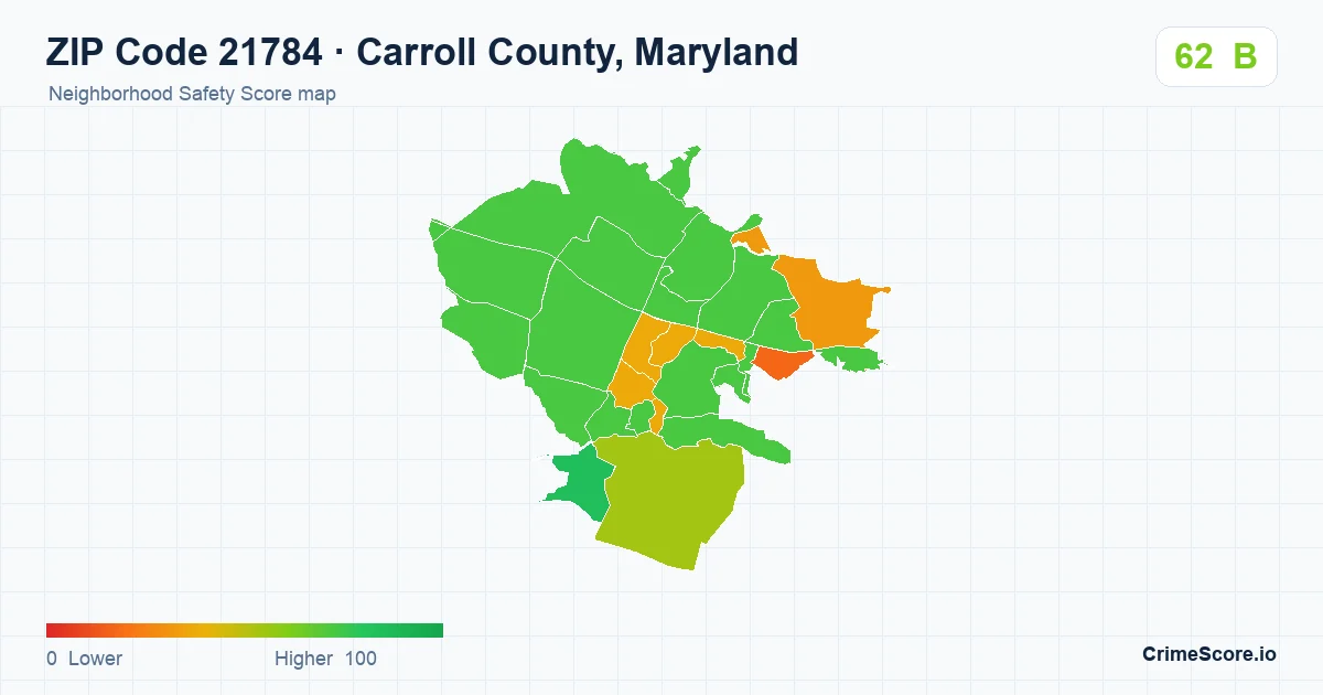 ZIP Code 21784 in Carroll County, Maryland neighborhood Safety Score map