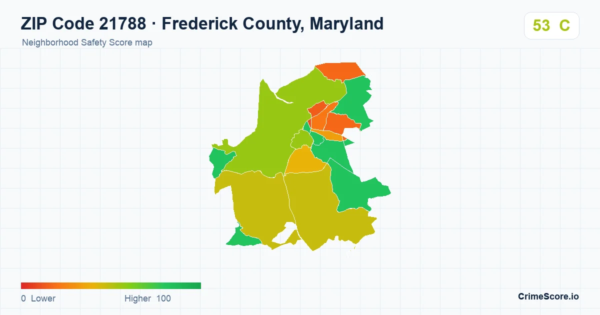 ZIP Code 21788 in Frederick County, Maryland neighborhood Safety Score map