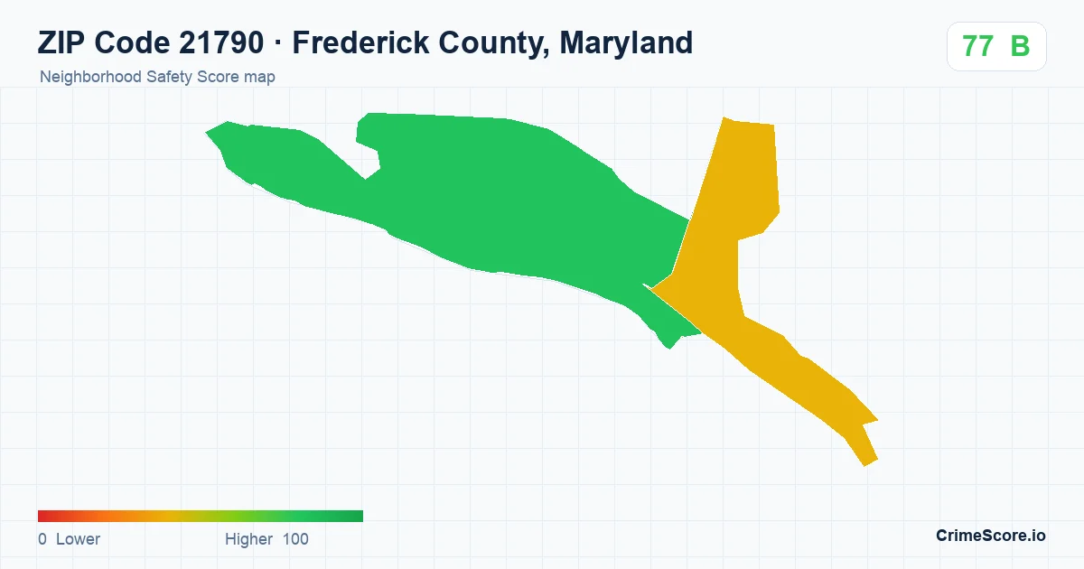 ZIP Code 21790 in Frederick County, Maryland neighborhood Safety Score map