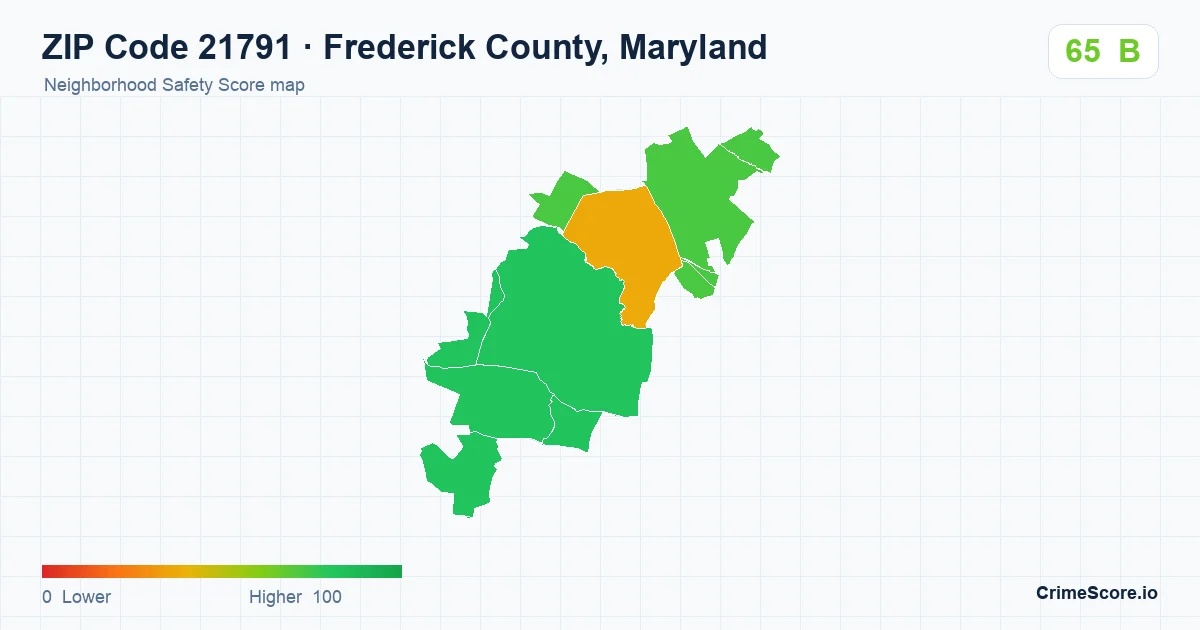 ZIP Code 21791 in Frederick County, Maryland neighborhood Safety Score map