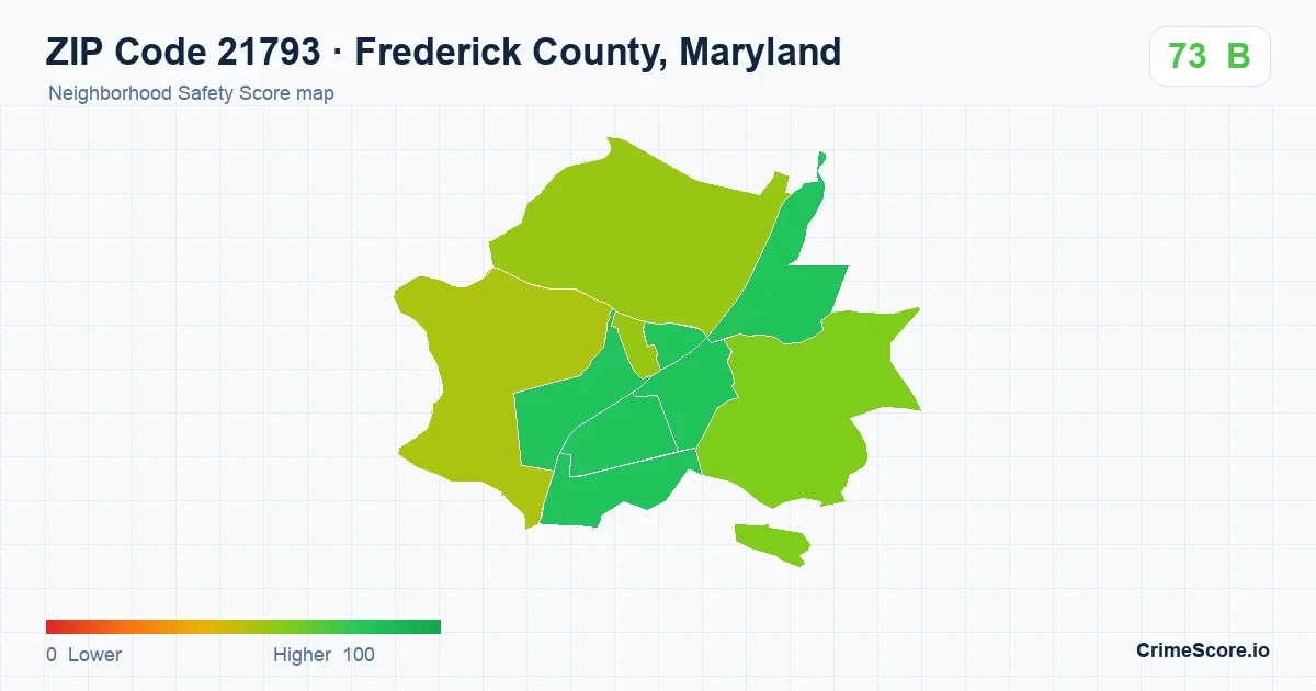 ZIP Code 21793 in Frederick County, Maryland neighborhood Safety Score map