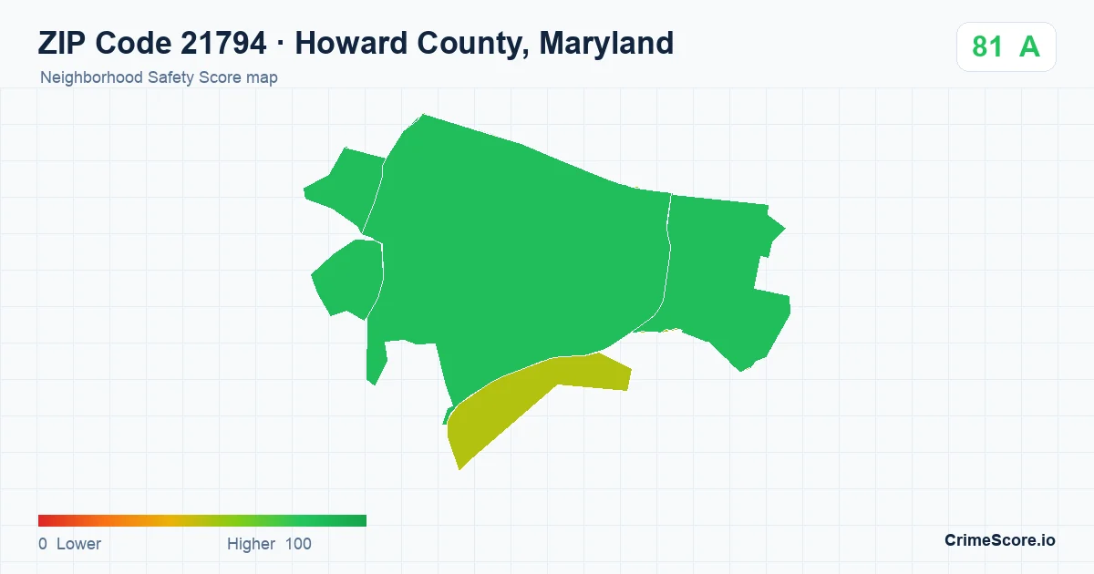 ZIP Code 21794 in Howard County, Maryland neighborhood Safety Score map
