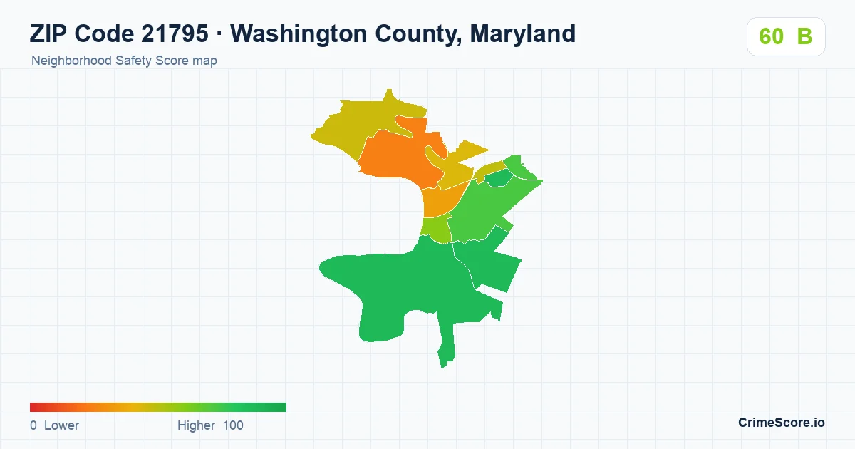 ZIP Code 21795 in Washington County, Maryland neighborhood Safety Score map