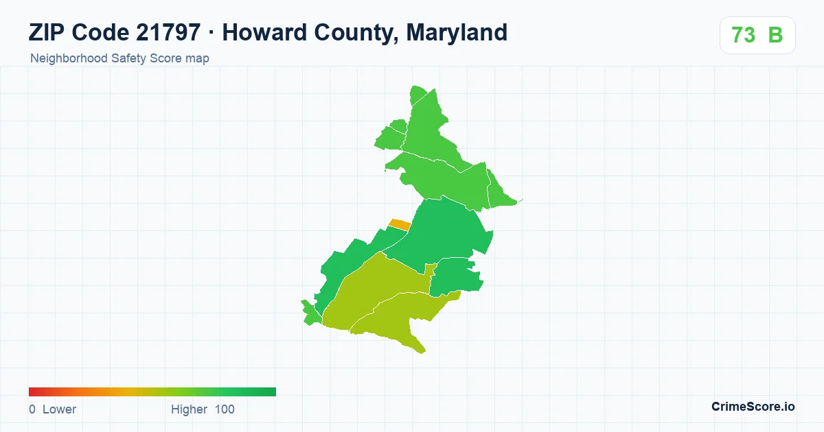 ZIP Code 21797 in Howard County, Maryland neighborhood Safety Score map