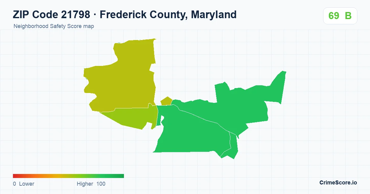 ZIP Code 21798 in Frederick County, Maryland neighborhood Safety Score map
